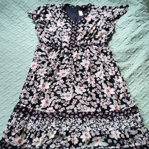 NWT Lane Bryant Navy Floral Midi Dress with Red and White Accents